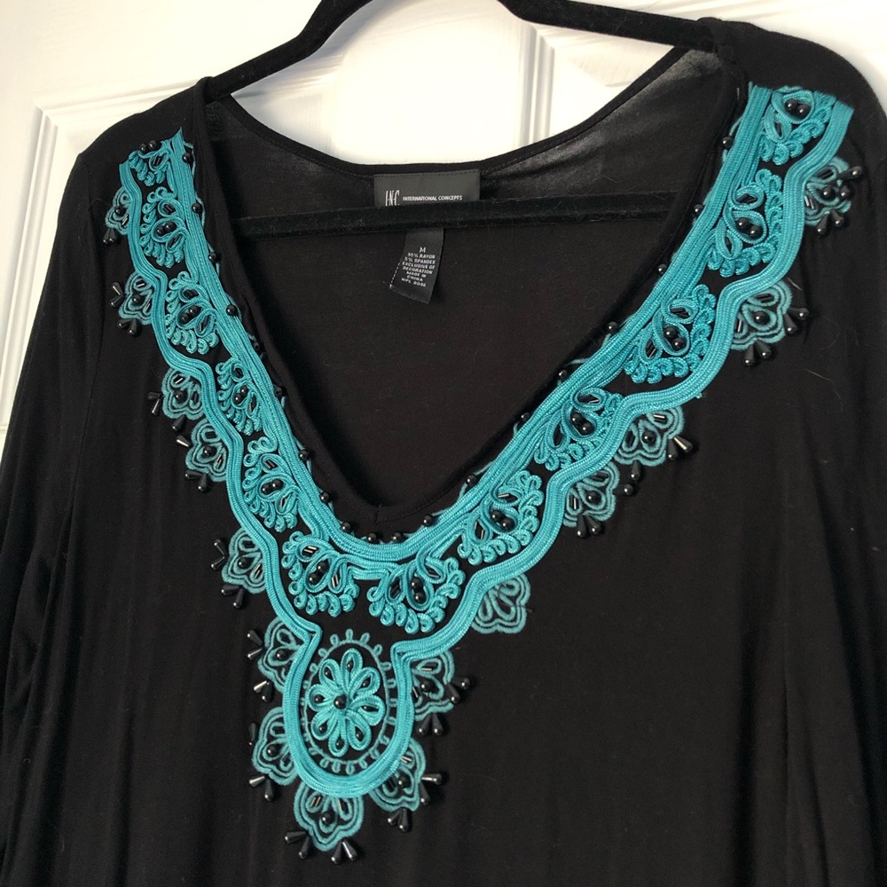 INC Beaded Black Drape Top/Dress